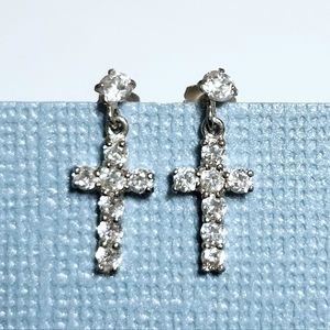 10K white Gold Cross Earrings